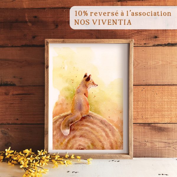 tirage d'art d'une illustration à l'aquarelle d'un renard roux