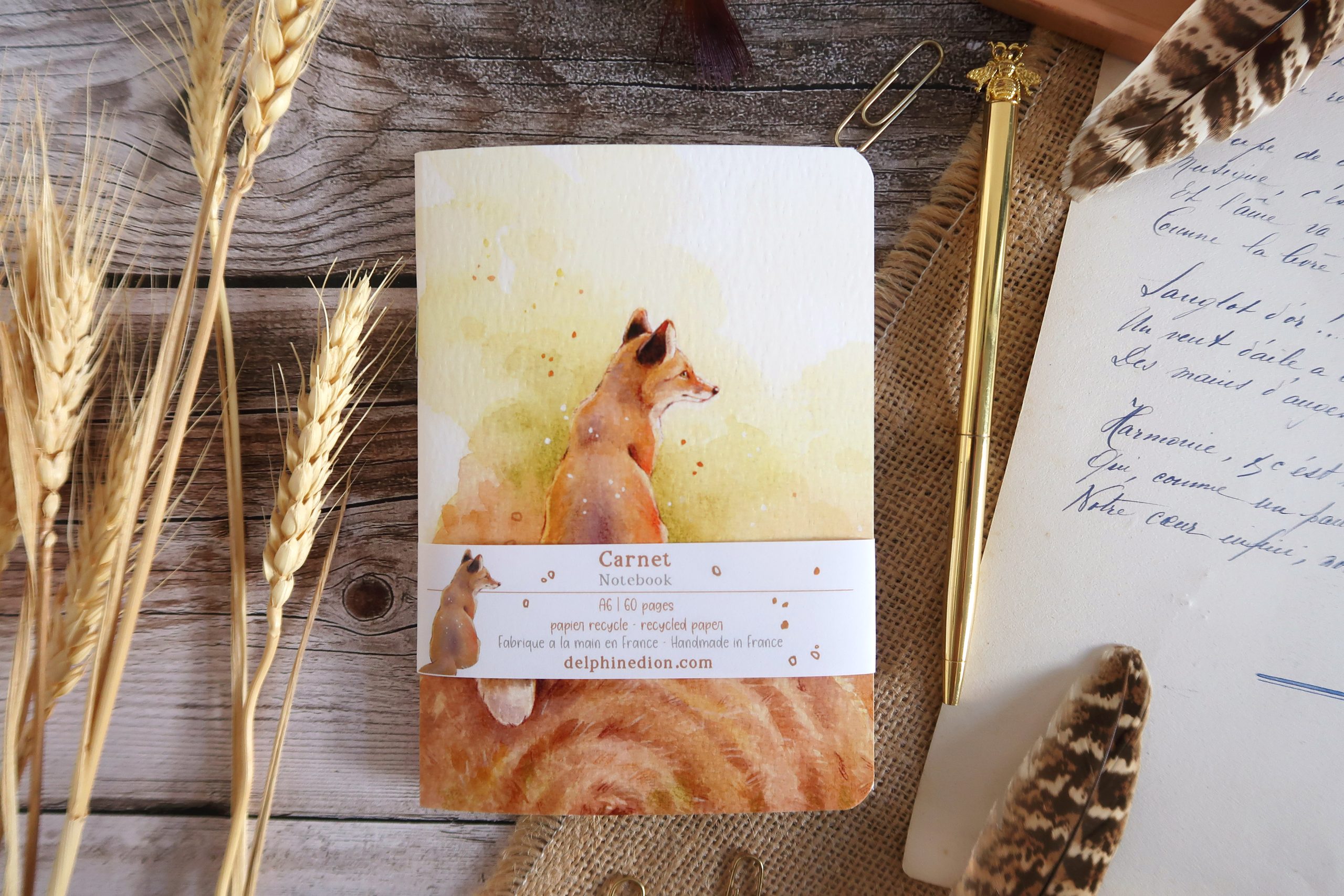 carnet format A6 illustré à l'aquarelle renard roux