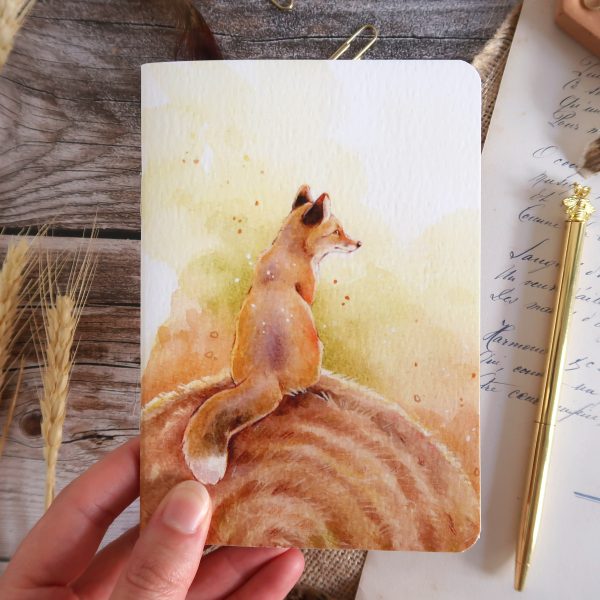 carnet format A6 illustré à l'aquarelle renard roux