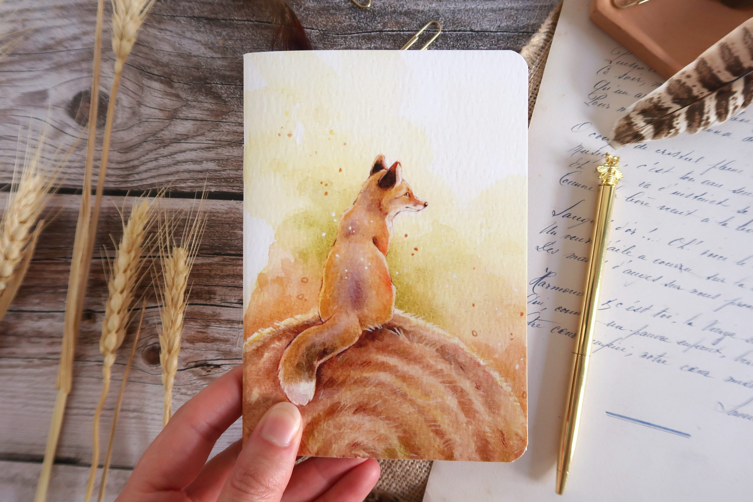 carnet format A6 illustré à l'aquarelle renard roux
