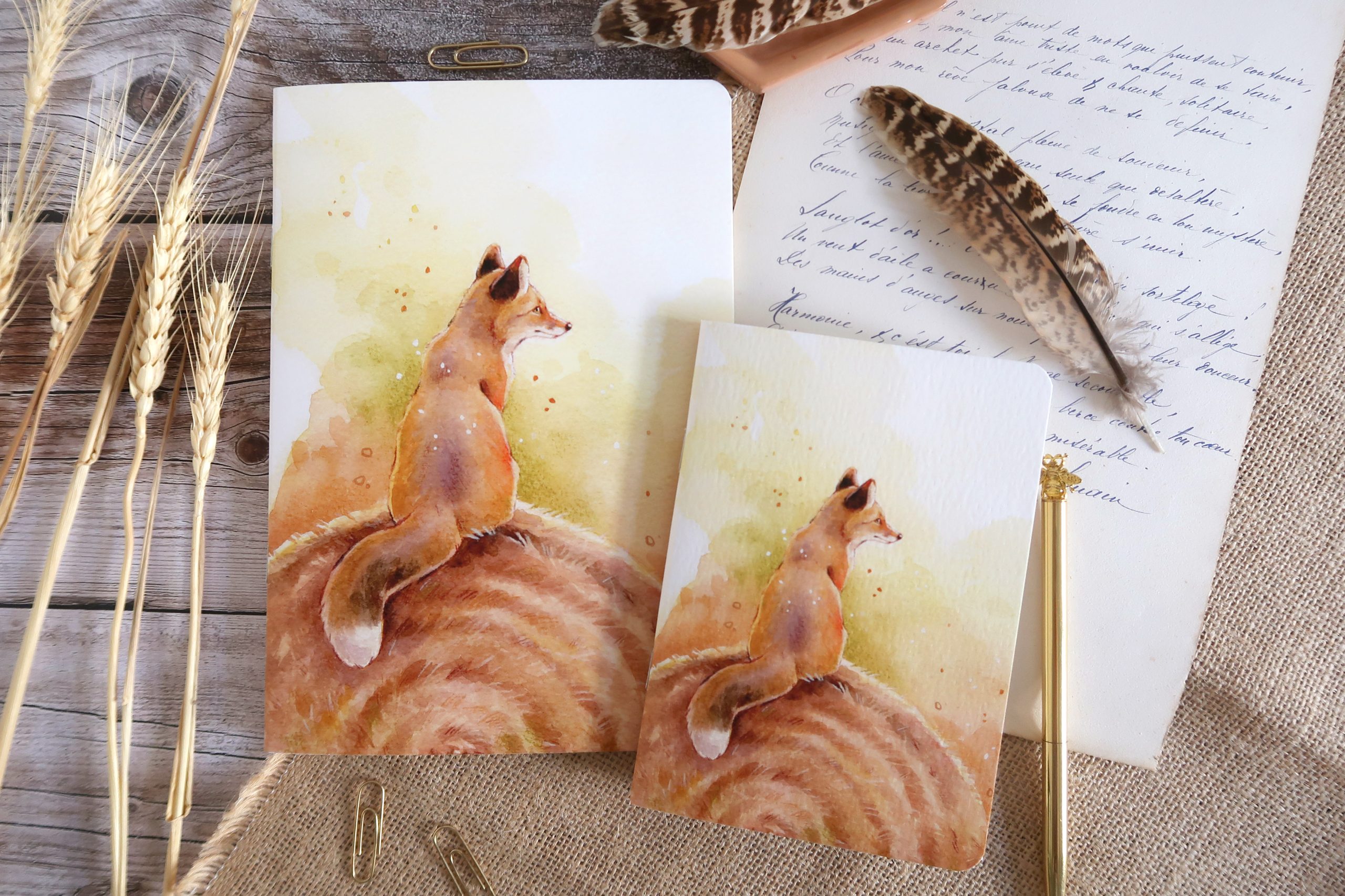 carnet formats A5 et A6 illustré à l'aquarelle renard roux