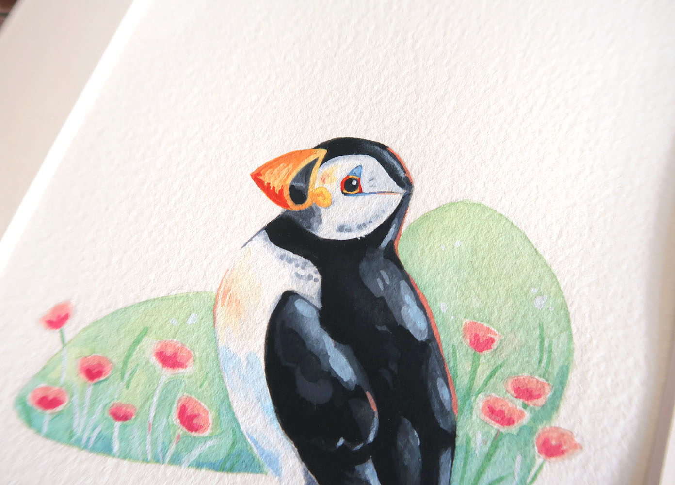 gouache originale d'un macareux moine