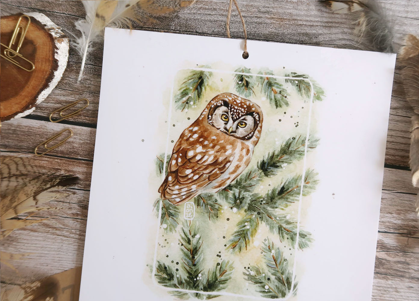 calendrier 2027 illustré à l'aquarelle Chouettes et Hiboux