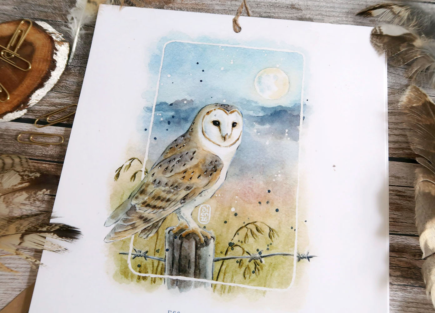 calendrier 2027 illustré à l'aquarelle Chouettes et Hiboux