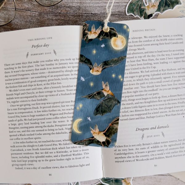 marque-page artisanal motif chauves-souris et ciel étoilé