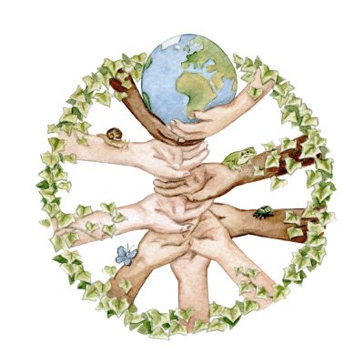 Illustration à l'aquarelle de mains d'enfants tenant la Terre